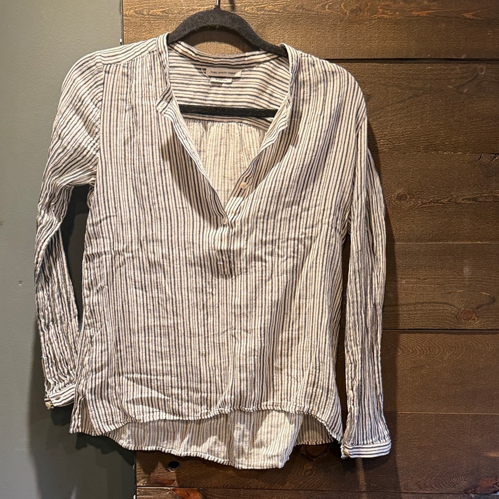 Women's Striped Long-Sleeve Pullover Blouse - White & Navy